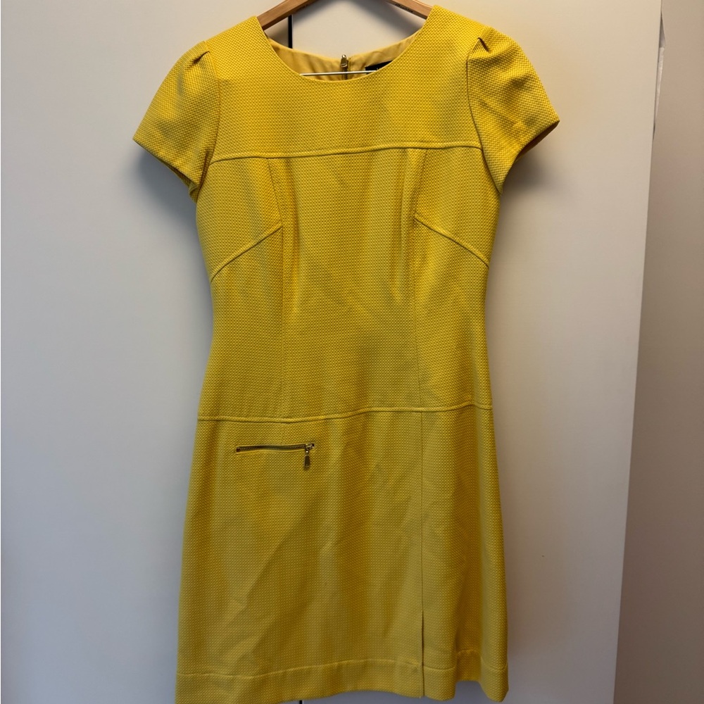 Yellow Sheath Mini Dress with Crew Neck